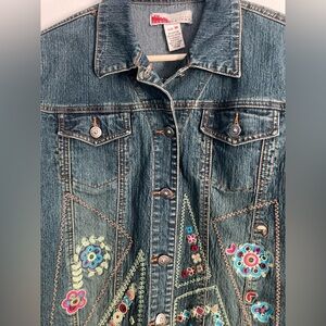 Cosmopolitan womens SZ M blue jean Floral Embroidered Jacket  Vintage Beautiful